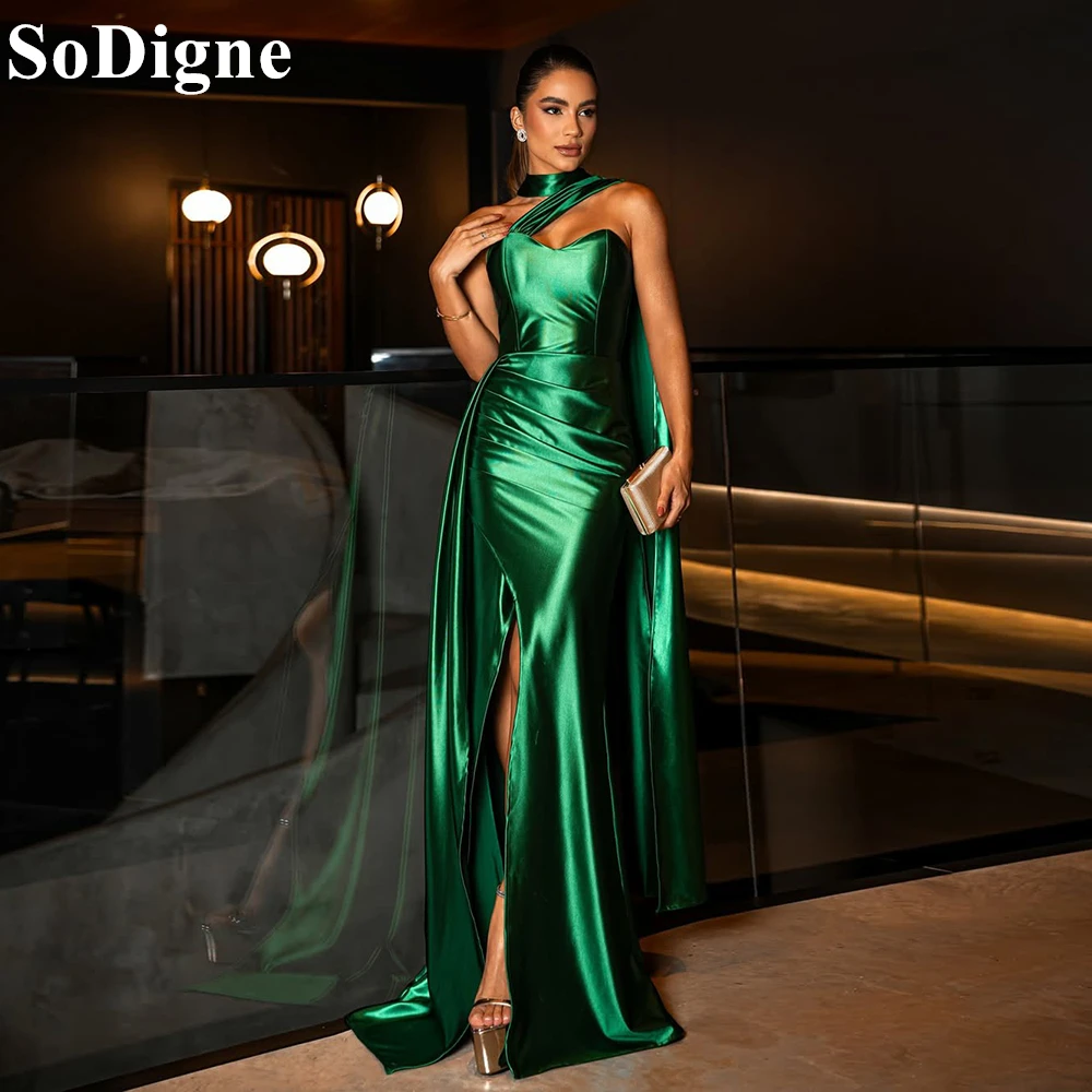 SoDigne Sexy Green Satin Evening Dresses Mermaid Halter Side Slit Draped Party Dress Backless 2025 Women Prom Gowns Customized
SoDigne Sexy Green Satin Evening Dresses Mermaid Halter Side Slit Draped Party Dress Backless 2025 Women Prom Gowns Customized