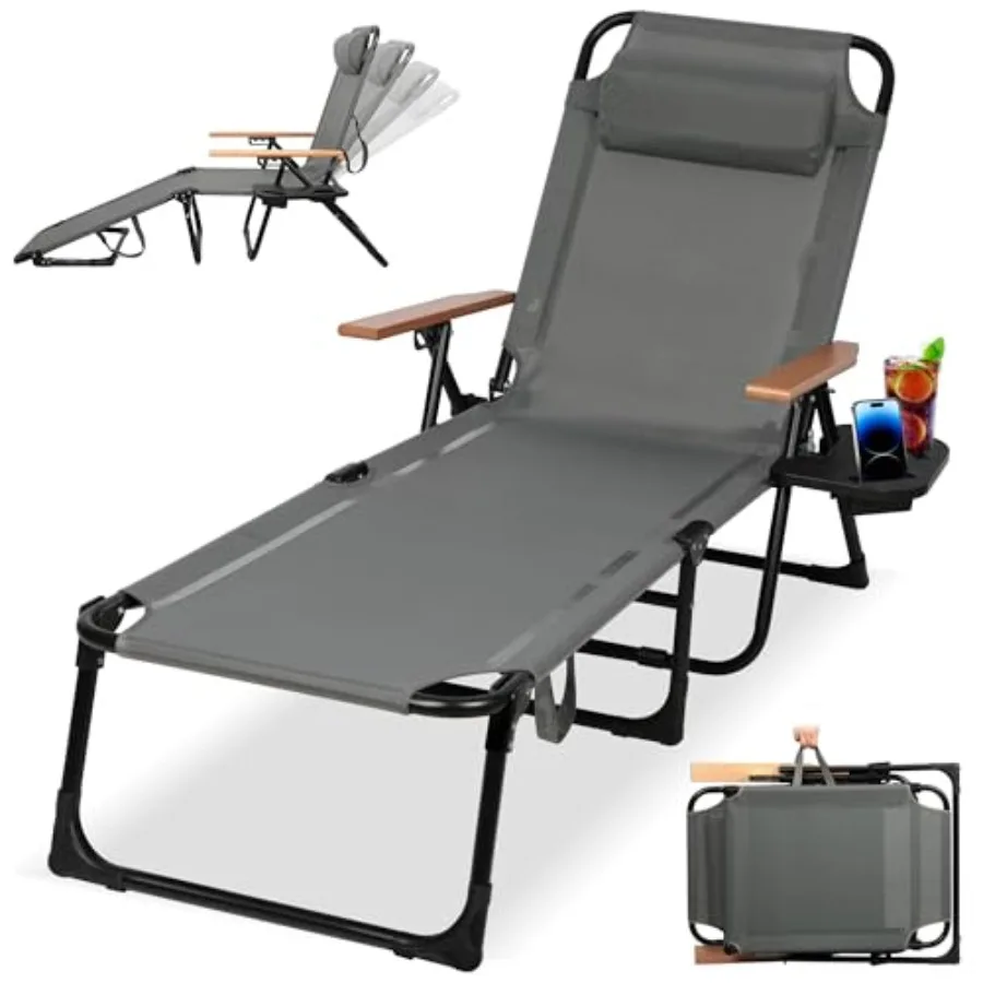 Beach Lounge Chair, Folding Outdoor Chaise Lounge Chair with Arms, 4-Position Backrest, Extended Sun Tanning Chair Pillow and C
Beach Lounge Chair, Folding Outdoor Chaise Lounge Chair with Arms, 4-Position Backrest, Extended Sun Tanning Chair Pillow and C