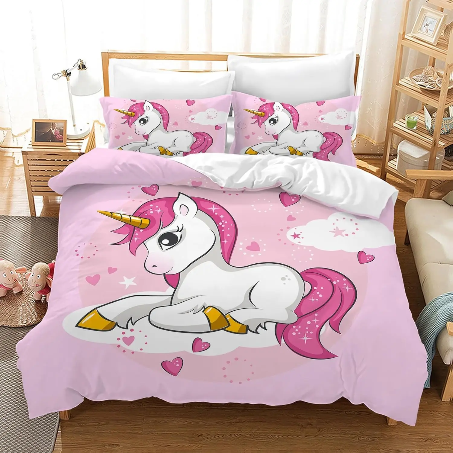 Cute Unicorn Bedding Set Single Size Microfiber Animal Unicorn Print Duvet Cover Set 3pcs Soft Quilt Cover for Kids Teens
Cute Unicorn Bedding Set Single Size Microfiber Animal Unicorn Print Duvet Cover Set 3pcs Soft Quilt Cover for Kids Teens