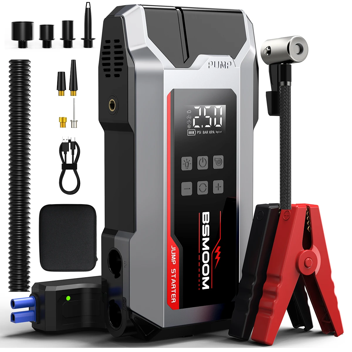 Car Jump Starter Power Bank 1200A 150PSI Auto Air Compressor Wireless Tire Pump Car Battery Booster Starting Device
Car Jump Starter Power Bank 1200A 150PSI Auto Air Compressor Wireless Tire Pump Car Battery Booster Starting Device