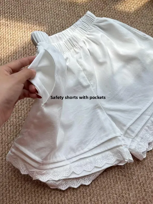 White Lace Trim Short Pants Women's Loose Fit A-Line Casual Wide Leg Summer High Waist Polyester Fiber Teen Girls Casual
White Lace Trim Short Pants Women's Loose Fit A-Line Casual Wide Leg Summer High Waist Polyester Fiber Teen Girls Casual