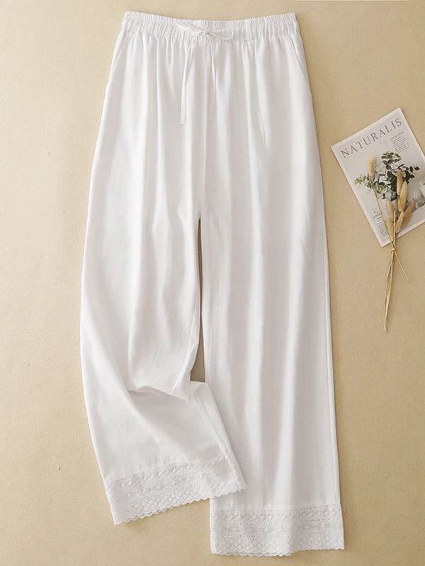 Elegant White Embroidered Lace Cotton Linen Wide Leg Pants Women Summer Thin High Waist Draped Slim Straight Casual Trousers
Elegant White Embroidered Lace Cotton Linen Wide Leg Pants Women Summer Thin High Waist Draped Slim Straight Casual Trousers