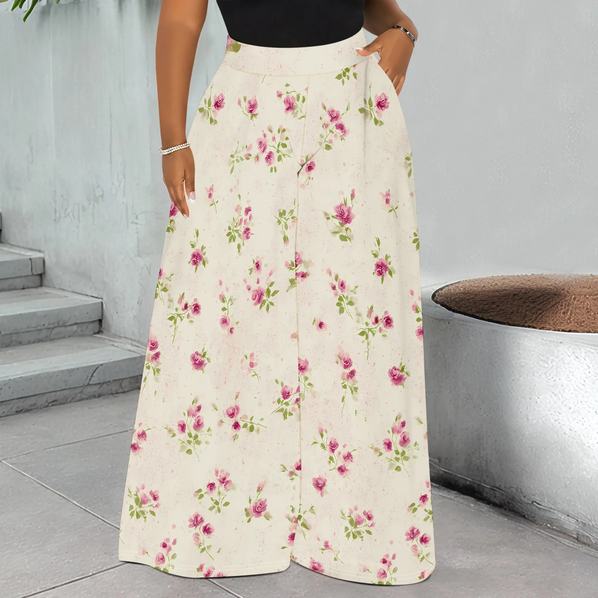 Floral Print Wide Leg Pants, Pink Rose Pattern Trousers, High Waist Casual Bottoms for Women, S-2XL
Floral Print Wide Leg Pants, Pink Rose Pattern Trousers, High Waist Casual Bottoms for Women, S-2XL