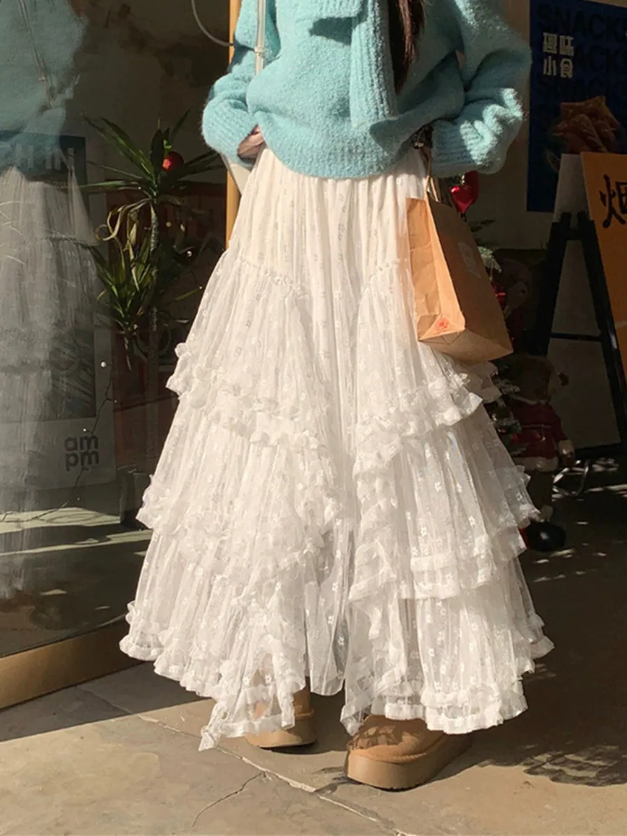 Women's Lace Patchwork Long Skirt Solid Color High Waist Tiered Ruffled A Line Skirt for Party Summer Spring Autumn Fairycore
Women's Lace Patchwork Long Skirt Solid Color High Waist Tiered Ruffled A Line Skirt for Party Summer Spring Autumn Fairycore