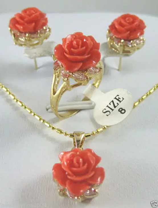 hot sell new - New tibet Rose coral flower Pendant Earring Ring set + fast Chain AAA style 100% Natural stone Noble Fine jewe
hot sell new - New tibet Rose coral flower Pendant Earring Ring set + fast Chain AAA style 100% Natural stone Noble Fine jewe