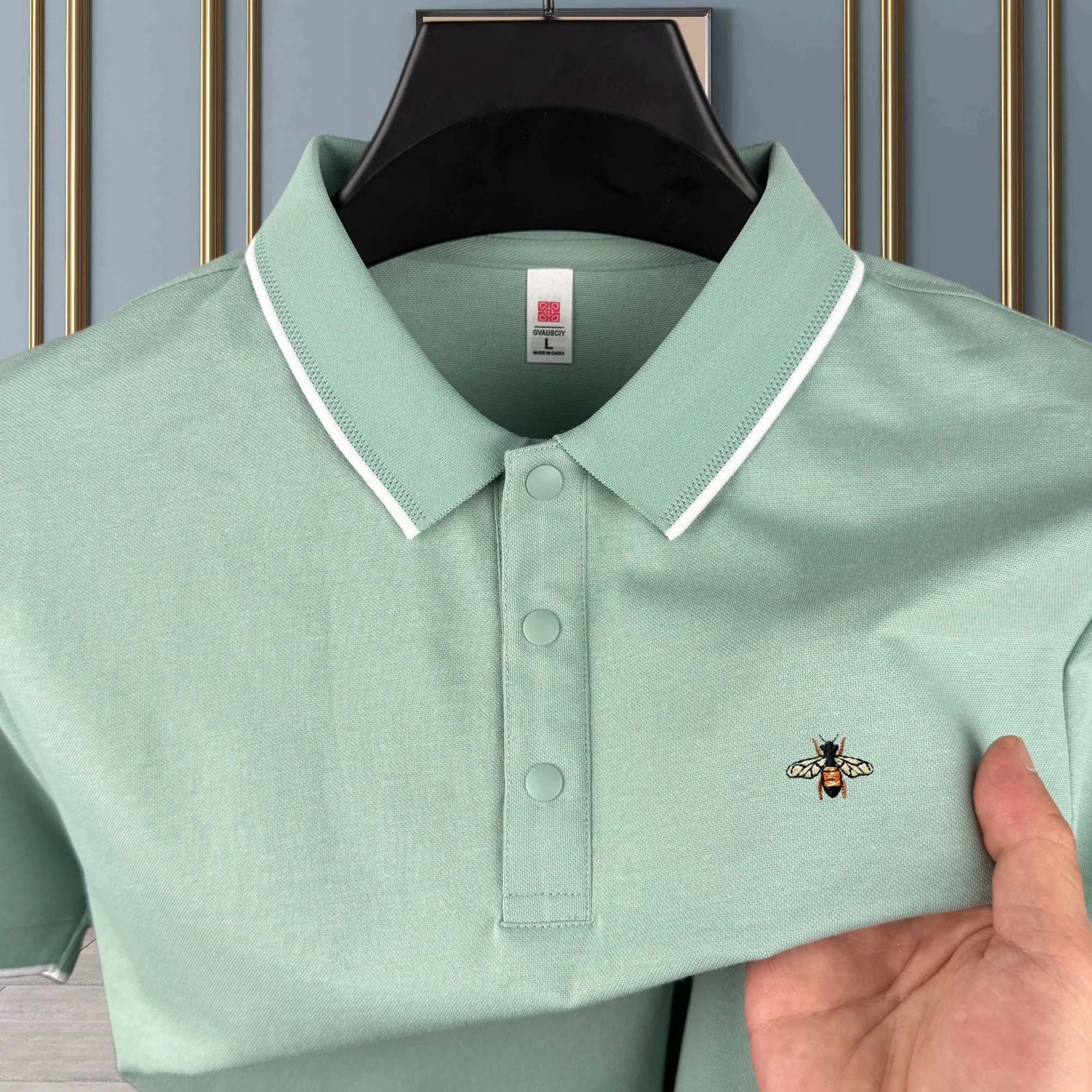 High end brand men's cotton short sleeved polo shirt summer fashion luxury striped series bee embroidery golf top casual T-shirt
High end brand men's cotton short sleeved polo shirt summer fashion luxury striped series bee embroidery golf top casual T-shirt