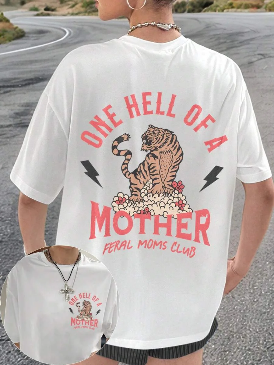 Plus - Size Feral Moms Club Graphic Tee, White Short - Sleeve T - shirt with Tiger Print
Plus - Size Feral Moms Club Graphic Tee, White Short - Sleeve T - shirt with Tiger Print