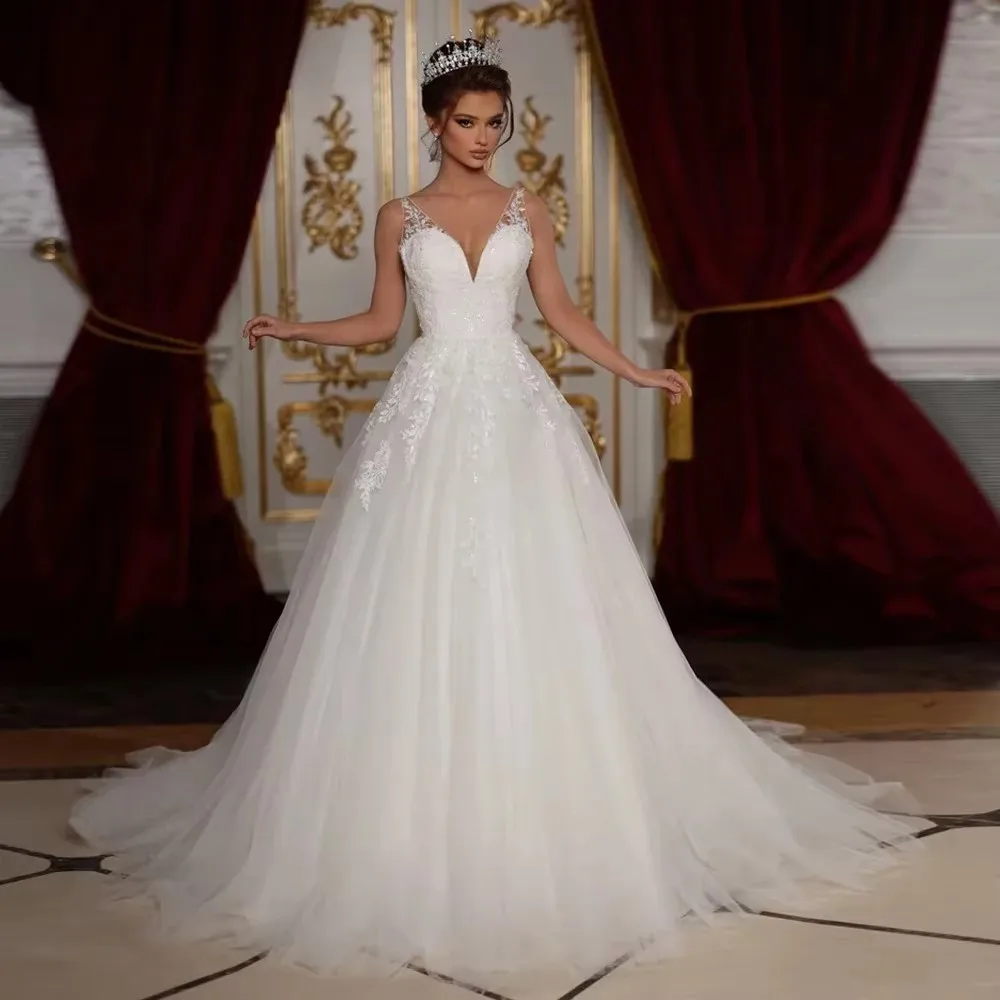Customized Princess Wedding Dresses Lace Applique Tulle A-Line Sequined Vestidos De Novia Backless Bridal Gowns Hochzeitskleid
Customized Princess Wedding Dresses Lace Applique Tulle A-Line Sequined Vestidos De Novia Backless Bridal Gowns Hochzeitskleid