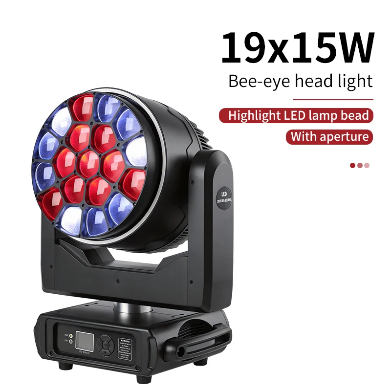 19x15W RGBW LED Bee-Eye Zoom Moving Head Light with Halo Ring DMX512 Suitable for Wedding Bar Nightclub Partie DJ Stage Special
19x15W RGBW LED Bee-Eye Zoom Moving Head Light with Halo Ring DMX512 Suitable for Wedding Bar Nightclub Partie DJ Stage Special