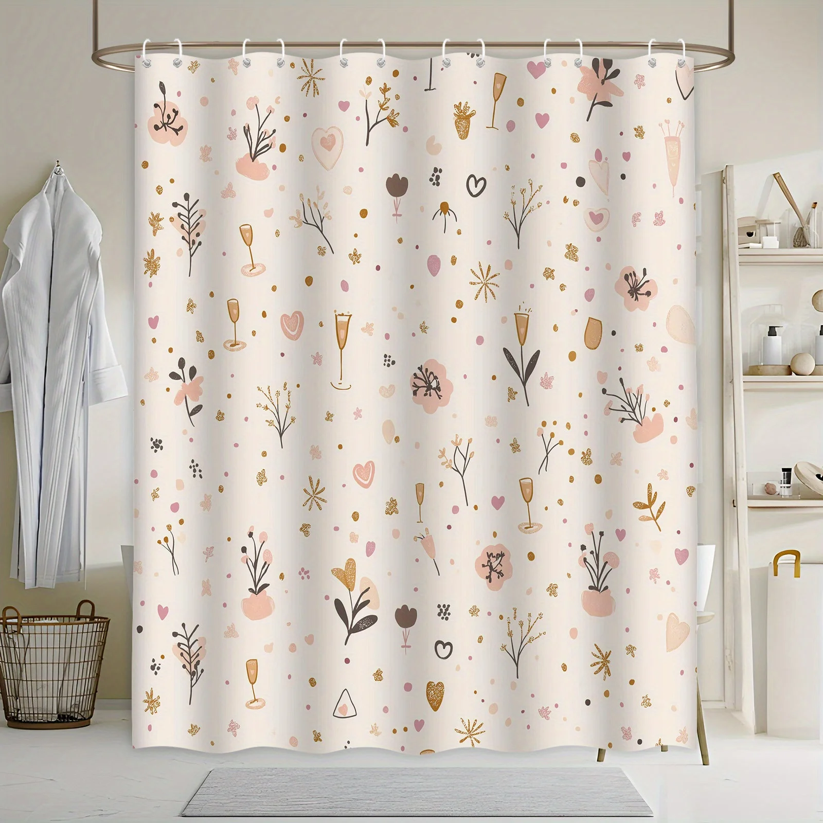 Whimsical Botanical Bath Curtain - Delicate Flowers & Branches, Pastel Pink & Gold Design, Romantic Decor, Machine Washable
Whimsical Botanical Bath Curtain - Delicate Flowers & Branches, Pastel Pink & Gold Design, Romantic Decor, Machine Washable