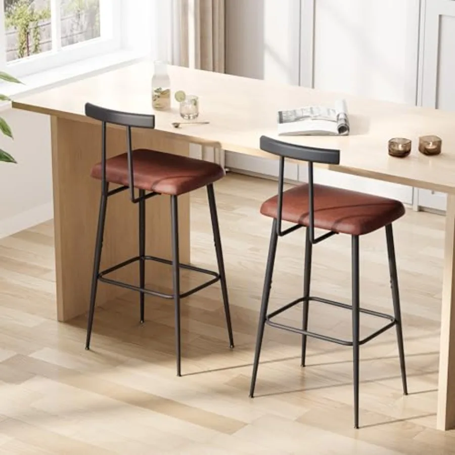 Bar Stools set of 2, Tall Bar Stools with Backrest and Footrest, Counter Height Bar Chairs, Industrial Barstools with PU Leathe
Bar Stools set of 2, Tall Bar Stools with Backrest and Footrest, Counter Height Bar Chairs, Industrial Barstools with PU Leathe