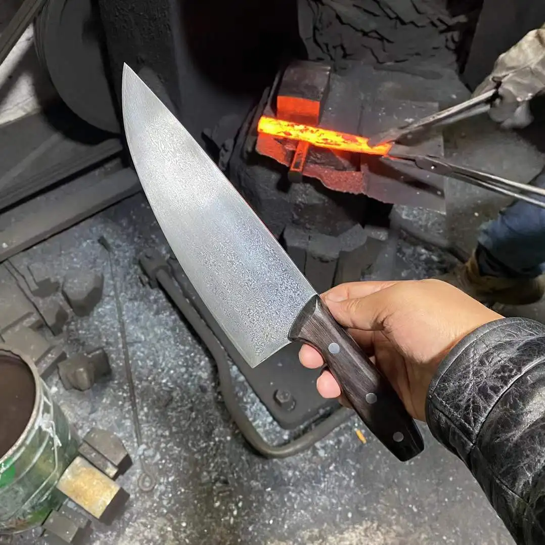 8.3 Inch Chef Knife Handmade Forged Damascus Steel Blade Messer Cleaver Meat Slicing Vegetables Kitchen Knife Ebony Handle
8.3 Inch Chef Knife Handmade Forged Damascus Steel Blade Messer Cleaver Meat Slicing Vegetables Kitchen Knife Ebony Handle
