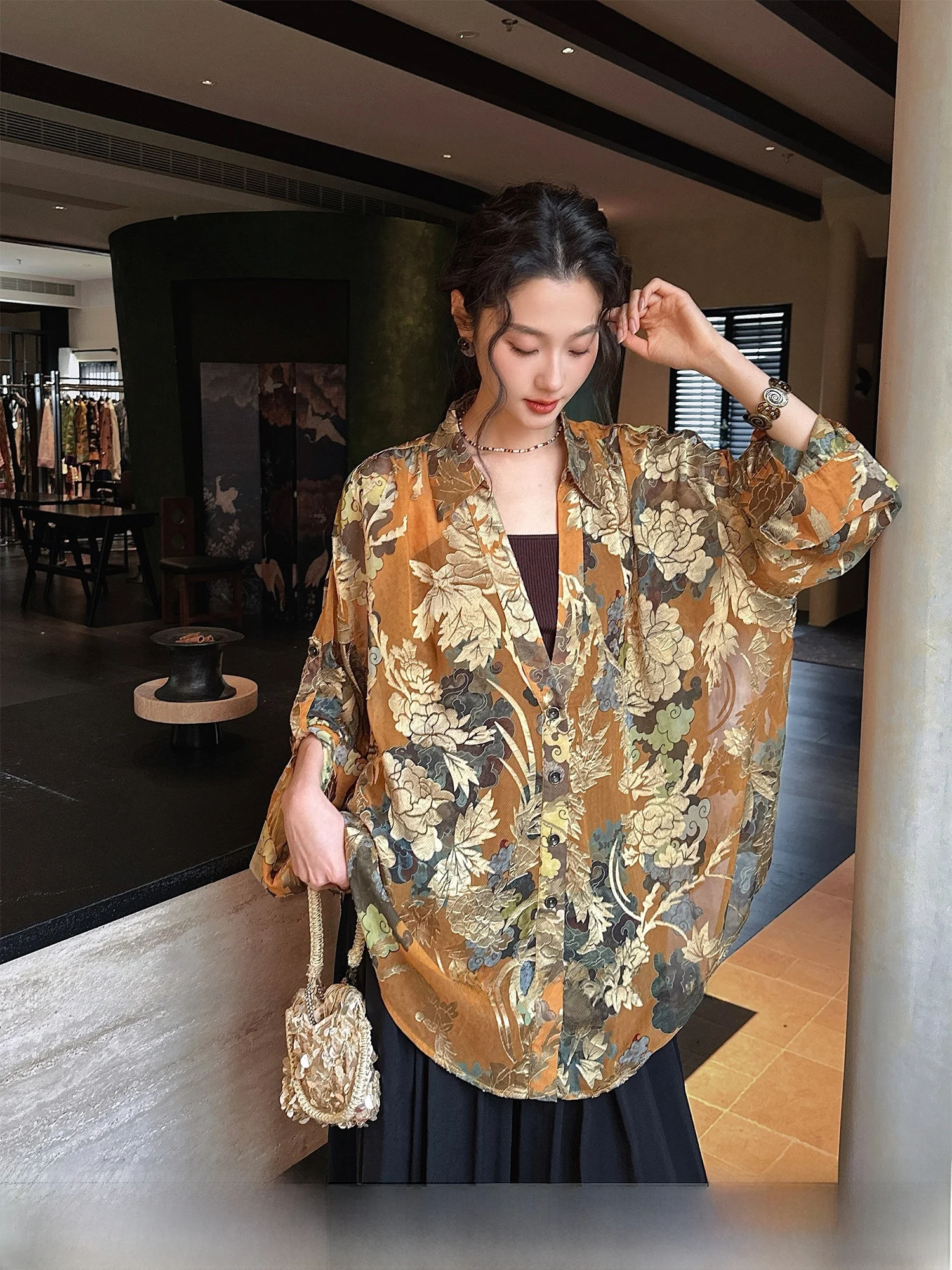 Sangji Black Flower Transparent Feel Silk Shirt Early Spring New Women's Casual Fashion Long Sleeve Button up Top
Sangji Black Flower Transparent Feel Silk Shirt Early Spring New Women's Casual Fashion Long Sleeve Button up Top