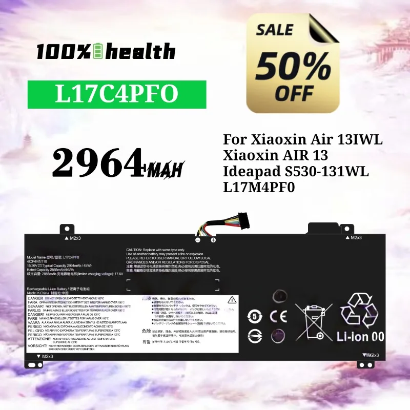L17C4PF0/L17M4PF0 2964mAh Laptop Battery for Lenovo Xiaoxin Air 13IWL/S530-13IWL Lithium Rechargeable Battery
L17C4PF0/L17M4PF0 2964mAh Laptop Battery for Lenovo Xiaoxin Air 13IWL/S530-13IWL Lithium Rechargeable Battery