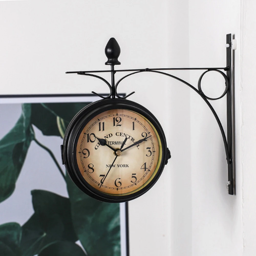 Home Wall Clock Decor Sided Battery Powered Metal Alarm Clock Retro Double Clock Round Station Outdoor Coffee Bar Decoration
Home Wall Clock Decor Sided Battery Powered Metal Alarm Clock Retro Double Clock Round Station Outdoor Coffee Bar Decoration