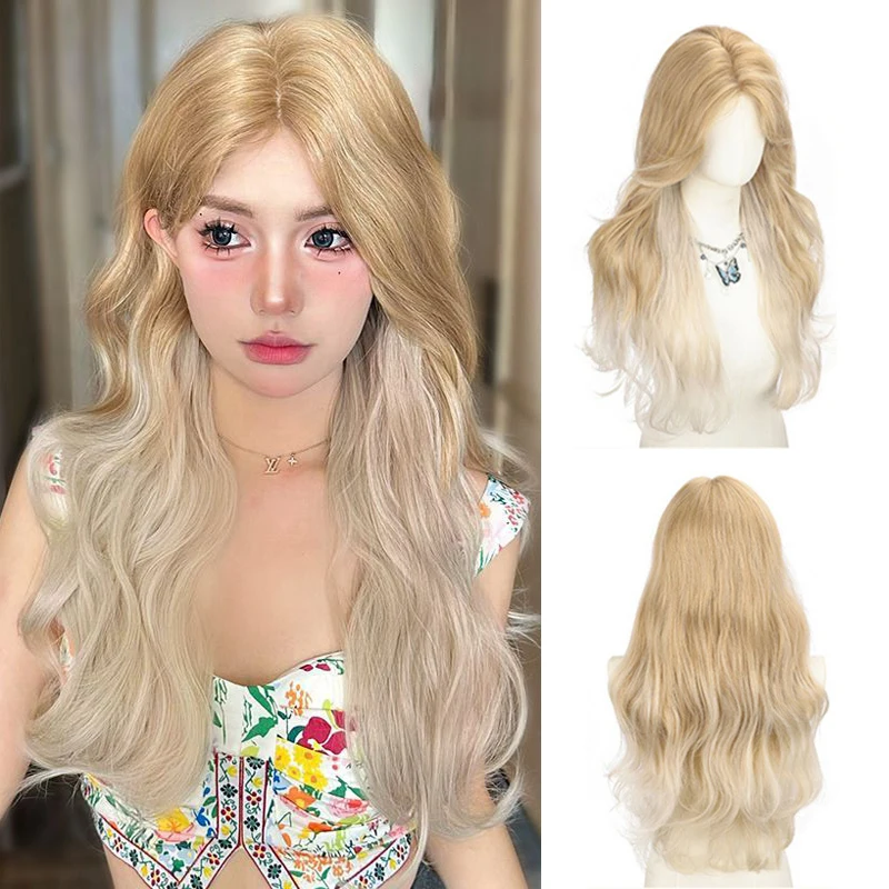 Wig female long curly hair full head set gradient gold forehead lace fluffy natural simulation hair full wig set
Wig female long curly hair full head set gradient gold forehead lace fluffy natural simulation hair full wig set