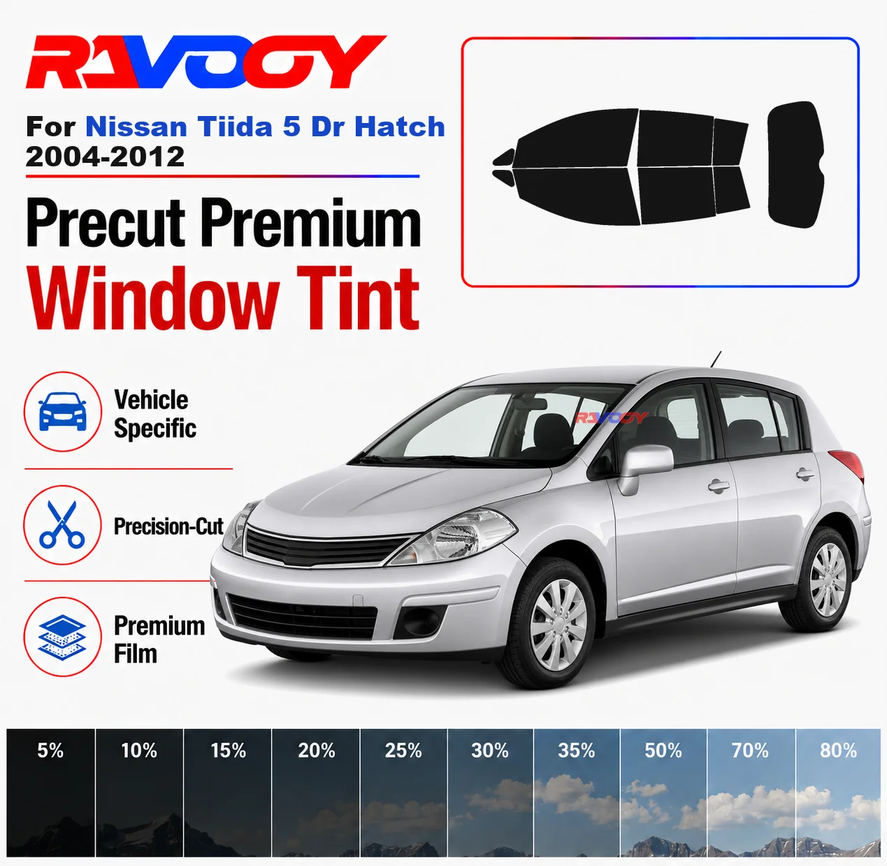 Premium Precut Window Tint Kit Front Windows Rear Windows Rear Windshield For Nissan Tiida 5Dr Hatch 2004-2012 Nano Ceramic Film
Premium Precut Window Tint Kit Front Windows Rear Windows Rear Windshield For Nissan Tiida 5Dr Hatch 2004-2012 Nano Ceramic Film