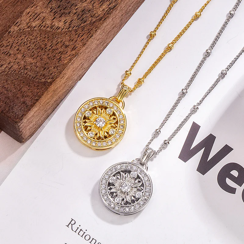 The 925 sterling silver gold-plated and diamond-encrusted compass sunflower necklace is a women's jewelry zircon large pendant n
The 925 sterling silver gold-plated and diamond-encrusted compass sunflower necklace is a women's jewelry zircon large pendant n
