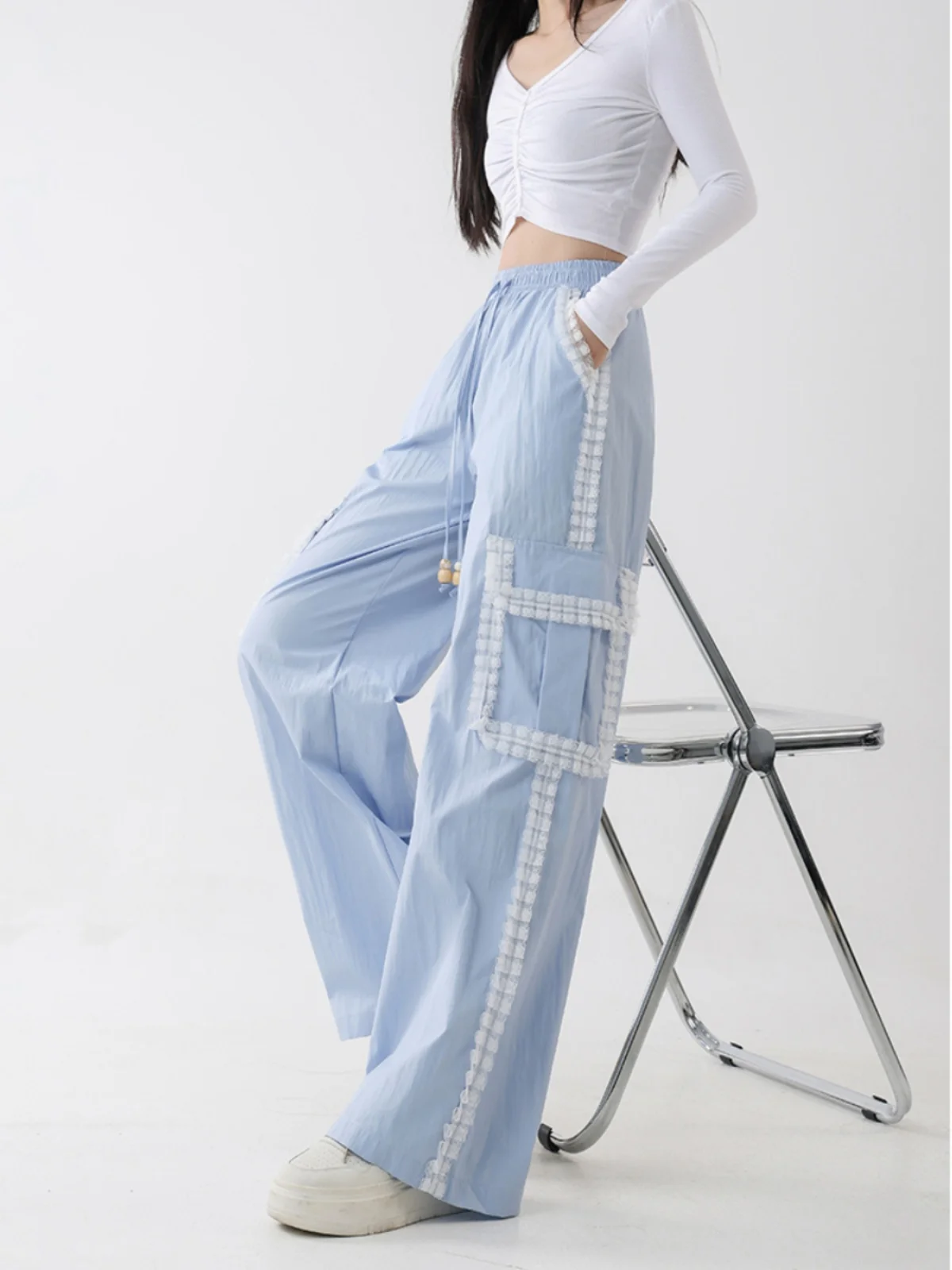 High Waist Wide Leg Casual Pants Women's Jazz Dance Floor Length Workwear Lace Trim Splicing Loose Fit Trousers
High Waist Wide Leg Casual Pants Women's Jazz Dance Floor Length Workwear Lace Trim Splicing Loose Fit Trousers