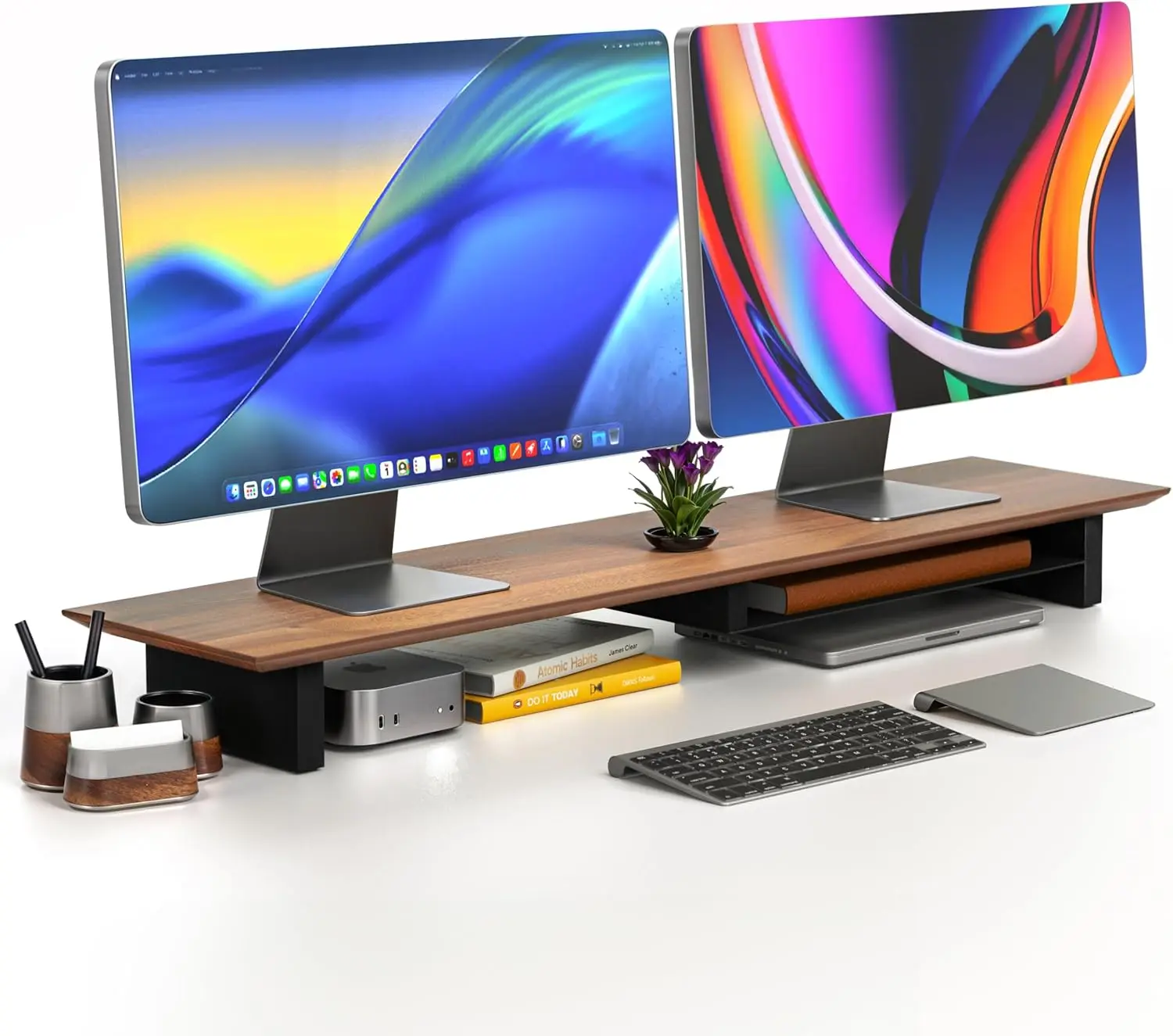 Solid Wood Dual Monitor Stand Riser with Tray & Wool Felt, Desk Shelf for 2 Monitors, Office Organizer
Solid Wood Dual Monitor Stand Riser with Tray & Wool Felt, Desk Shelf for 2 Monitors, Office Organizer