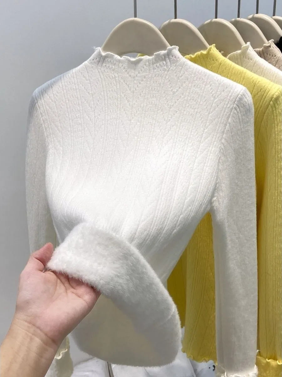 Women's Knitted Thickened Half-High Collar Sweater Autumn Winter Integrated Velvet Wood Grain Inner Wear Texture Set
Women's Knitted Thickened Half-High Collar Sweater Autumn Winter Integrated Velvet Wood Grain Inner Wear Texture Set