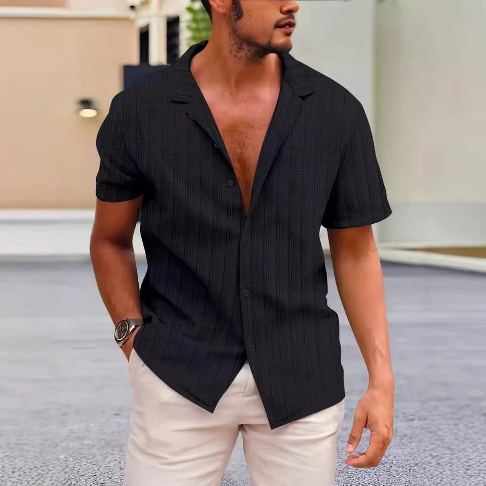 Summer Lapel Solid Color Short Sleeve Shirt Button Men's Cotton And Linen Shirt Men's Clothing
Summer Lapel Solid Color Short Sleeve Shirt Button Men's Cotton And Linen Shirt Men's Clothing