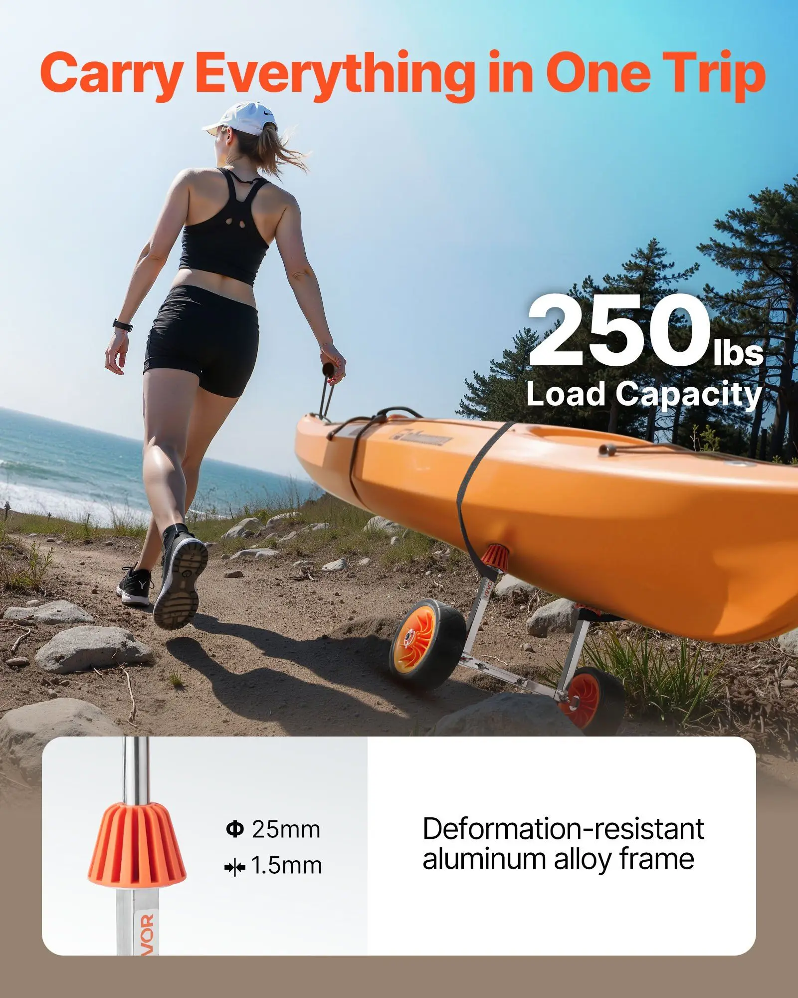 Kayak Cart, 250 lbs Load Capacity, Canoe Cart Dolly with 7.5-inch Solid Rubber Tires & Kickstand, Assembles & Disassembles Within Seconds, Paddle Board Trolley for Kayaks, Canoes, Paddleboards
Kayak Cart, 250 lbs Load Capacity, Canoe Cart Dolly with 7.5-inch Solid Rubber Tires & Kickstand, Assembles & Disassembles Within Seconds, Paddle Board Trolley for Kayaks, Canoes, Paddleboards