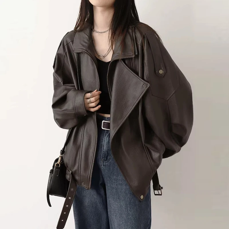 Women Fashion Jacket PU Leather Vintage Motorcycle Jacket Casual Coat Streetwear Woman Tops
Women Fashion Jacket PU Leather Vintage Motorcycle Jacket Casual Coat Streetwear Woman Tops