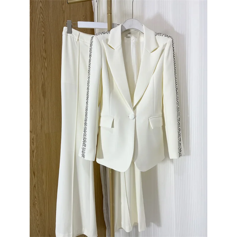 Luxury Women Formal Pants Set Black White Diamond Crystal Slim Fit Blazer Flare Pants Suit Office Lady Business Two Pieces Sets
Luxury Women Formal Pants Set Black White Diamond Crystal Slim Fit Blazer Flare Pants Suit Office Lady Business Two Pieces Sets