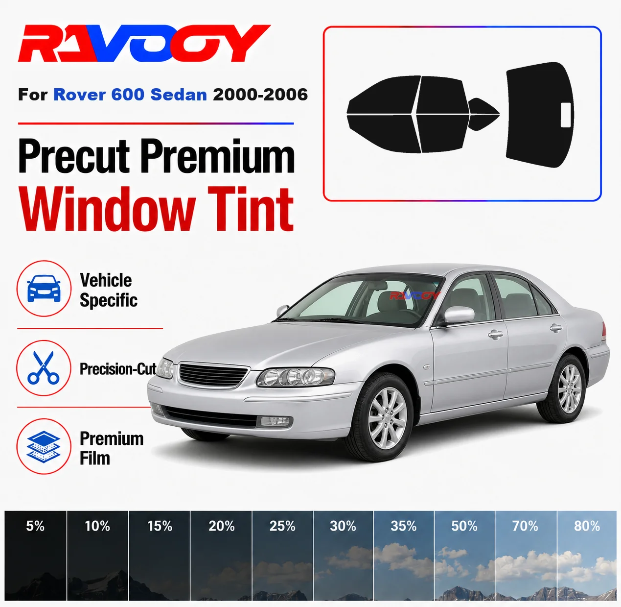 Premium Precut Window Tint Kit Front Rear Windows Rear Windshield For Rover 600 Sedan 2000-2006 Complete Set Nano Ceramic Film