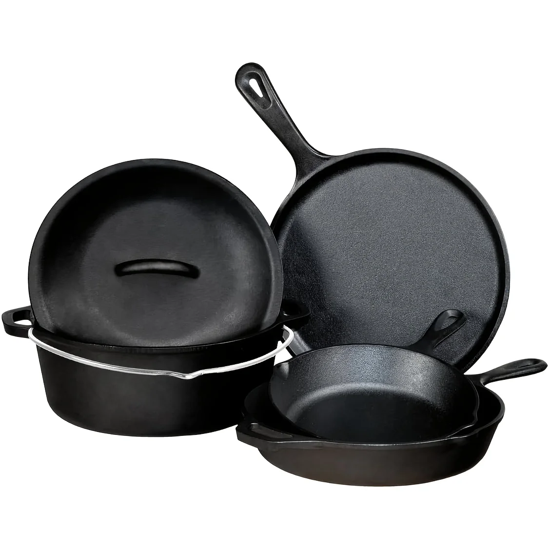 Cast Iron Set - 5pcs Set - Pre-Seasoned Kitchen Set - Skillets, Griddle & Dutch Oven Included - PFAS-Free Non-Toxic Cookware
Cast Iron Set - 5pcs Set - Pre-Seasoned Kitchen Set - Skillets, Griddle & Dutch Oven Included - PFAS-Free Non-Toxic Cookware