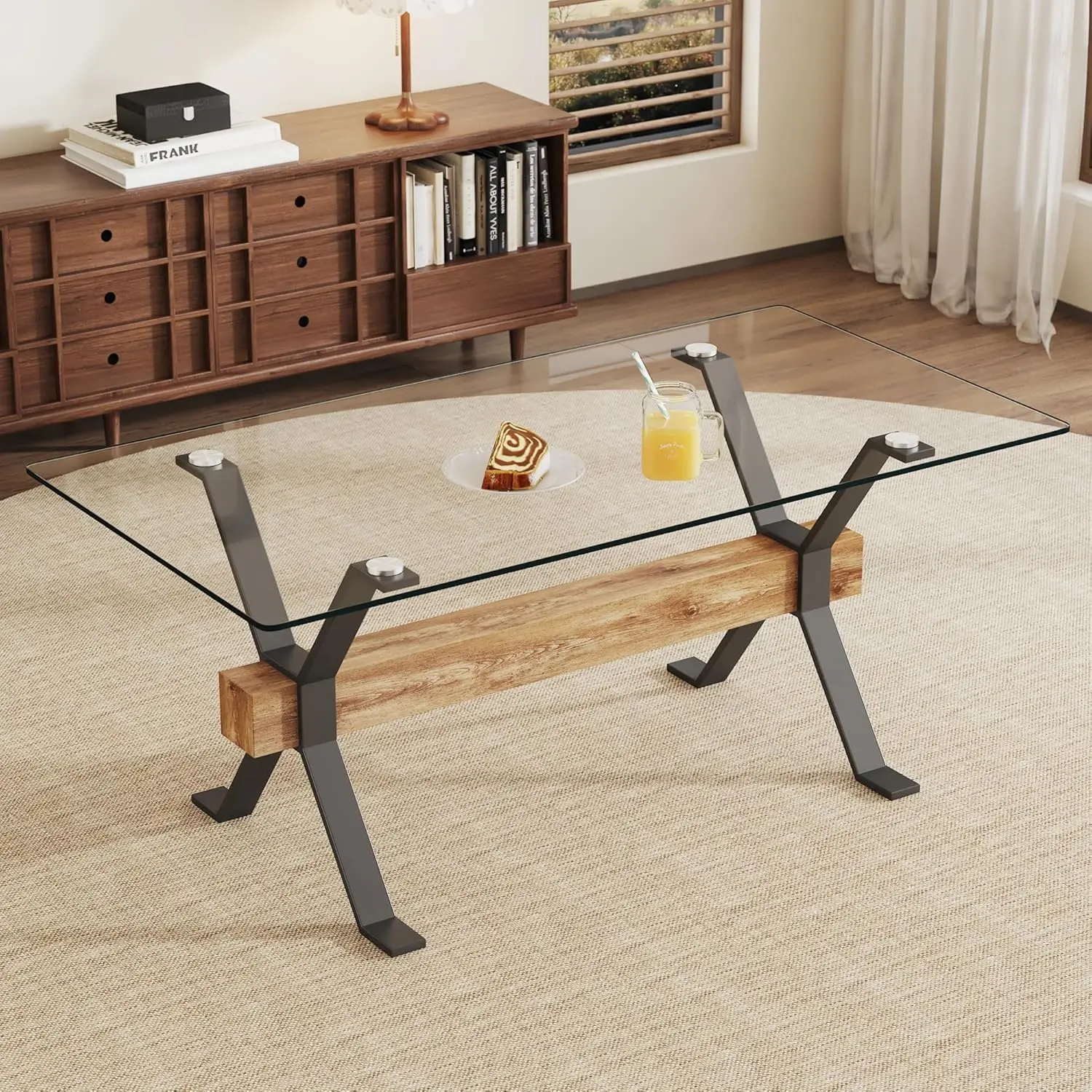 71'' Glass Dining Table, Modern Kitchen Table, Clear Dining Room Table with 0.39" Tempered Glass Tabletop with Plated Metal Legs
71'' Glass Dining Table, Modern Kitchen Table, Clear Dining Room Table with 0.39" Tempered Glass Tabletop with Plated Metal Legs