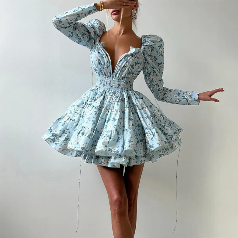 Trendix Floral Print Dress For Women Autumn Sexy Deep V Nekc Bandage Long Sleeve Short Dresses Lace Up Elegant Ruffle Dress 2025
Trendix Floral Print Dress For Women Autumn Sexy Deep V Nekc Bandage Long Sleeve Short Dresses Lace Up Elegant Ruffle Dress 2025