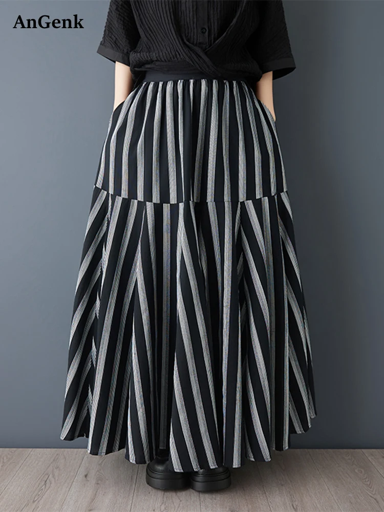 Irregular Vintage Stripe High Waist Skirts For Women Plus Size Spring Summer New Loose Casual Fashion Maxi Long Skirt 2026
Irregular Vintage Stripe High Waist Skirts For Women Plus Size Spring Summer New Loose Casual Fashion Maxi Long Skirt 2026