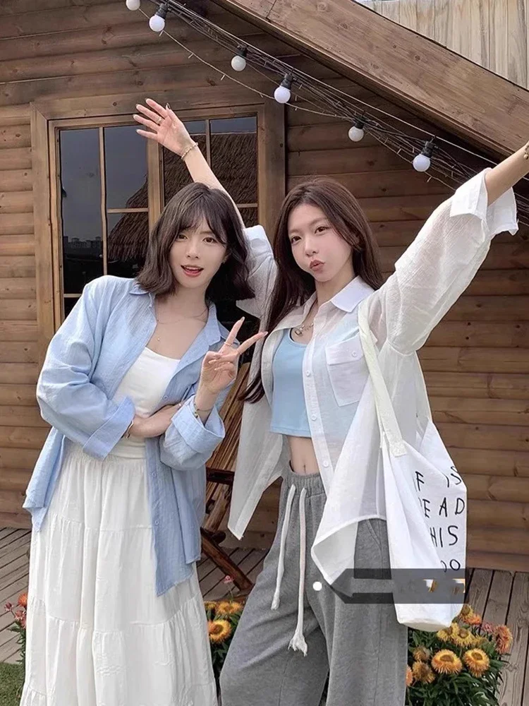 Korean Chic Women Summer Sun Protection Shirts Casual Loose Chiffon Blouses Thin Breathable Slimming Shirt with Pocket
Korean Chic Women Summer Sun Protection Shirts Casual Loose Chiffon Blouses Thin Breathable Slimming Shirt with Pocket