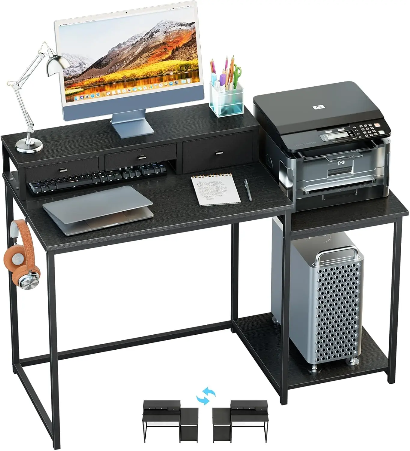 47 inch Computer Desk with Printer Shelf, Gaming Desk with Monitor Stand and Drawers, Reversible Home Office Desk with Storage
47 inch Computer Desk with Printer Shelf, Gaming Desk with Monitor Stand and Drawers, Reversible Home Office Desk with Storage
