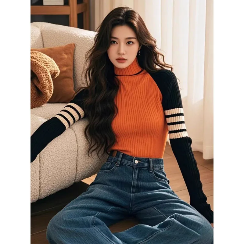 Женский трикотажный свитер с высоким воротником и длинными рукавами, осенне-зимний, универсальный, для повседневной носки
Женский трикотажный свитер с высоким воротником и длинными рукавами, осенне-зимний, универсальный, для повседневной носки