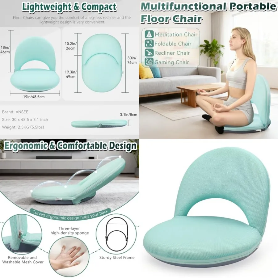 Floor Chair Floor Cushion Folding Padded Gaming Chair Adjustable 5-Position Floor Seat with Back Support for Adult Great for Ga
Floor Chair Floor Cushion Folding Padded Gaming Chair Adjustable 5-Position Floor Seat with Back Support for Adult Great for Ga