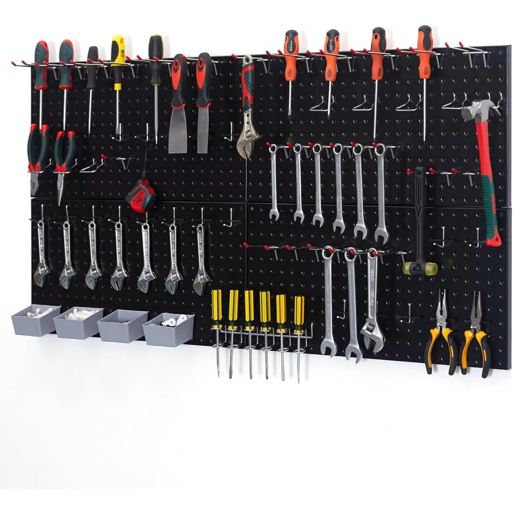 48x24 inch Black Metal Pegboard Kit for Wall Organization with Hooks, Garage Storage Bins, and Utility Tool Board
48x24 inch Black Metal Pegboard Kit for Wall Organization with Hooks, Garage Storage Bins, and Utility Tool Board