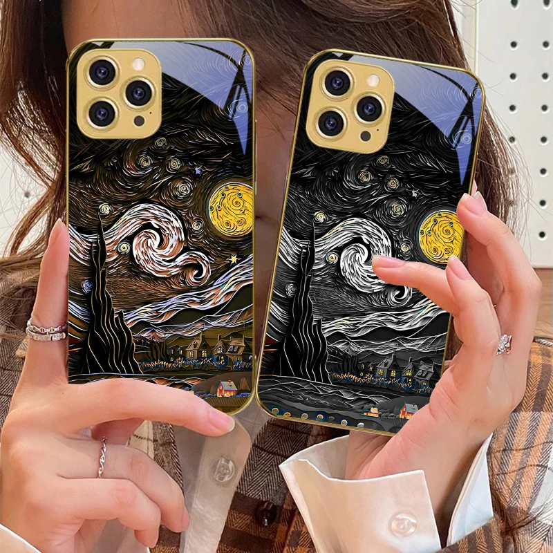 Oil Painting Starry Sky For IPhone 16 Pro Max 15 P ro 14 13 Plus 12 Mini 11Pro Max XS Max XR Golden tempered glass phone case
Oil Painting Starry Sky For IPhone 16 Pro Max 15 P ro 14 13 Plus 12 Mini 11Pro Max XS Max XR Golden tempered glass phone case