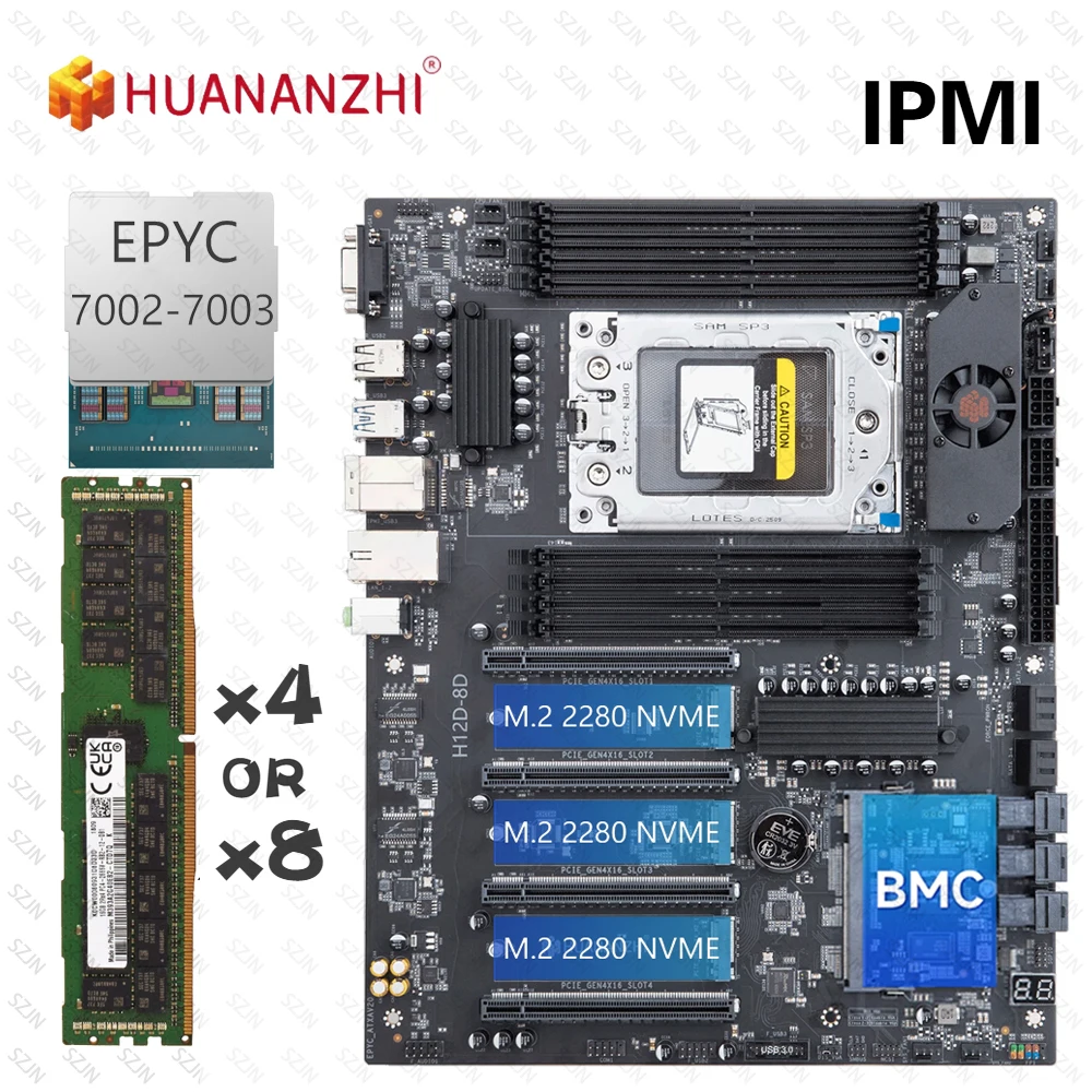 HUANANZHI H12D-8D Motherboard Set EPYC Server Kit with IPMI AMD EPYC 7002 7003 Series CPU 8 Channel Memory Dual 2.5G Network
HUANANZHI H12D-8D Motherboard Set EPYC Server Kit with IPMI AMD EPYC 7002 7003 Series CPU 8 Channel Memory Dual 2.5G Network