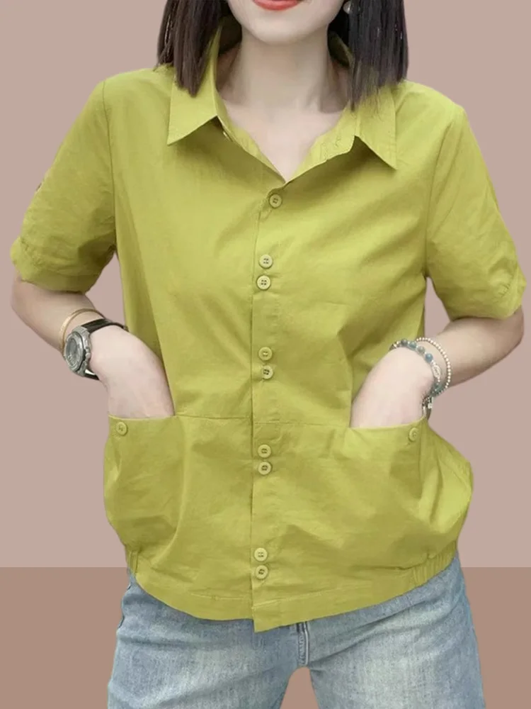 plus Size Women's Summer New Short Sleeve Shirt Belly Covering Top Chiffon Slimming Small Figure Korean Style Collar Cotton
plus Size Women's Summer New Short Sleeve Shirt Belly Covering Top Chiffon Slimming Small Figure Korean Style Collar Cotton