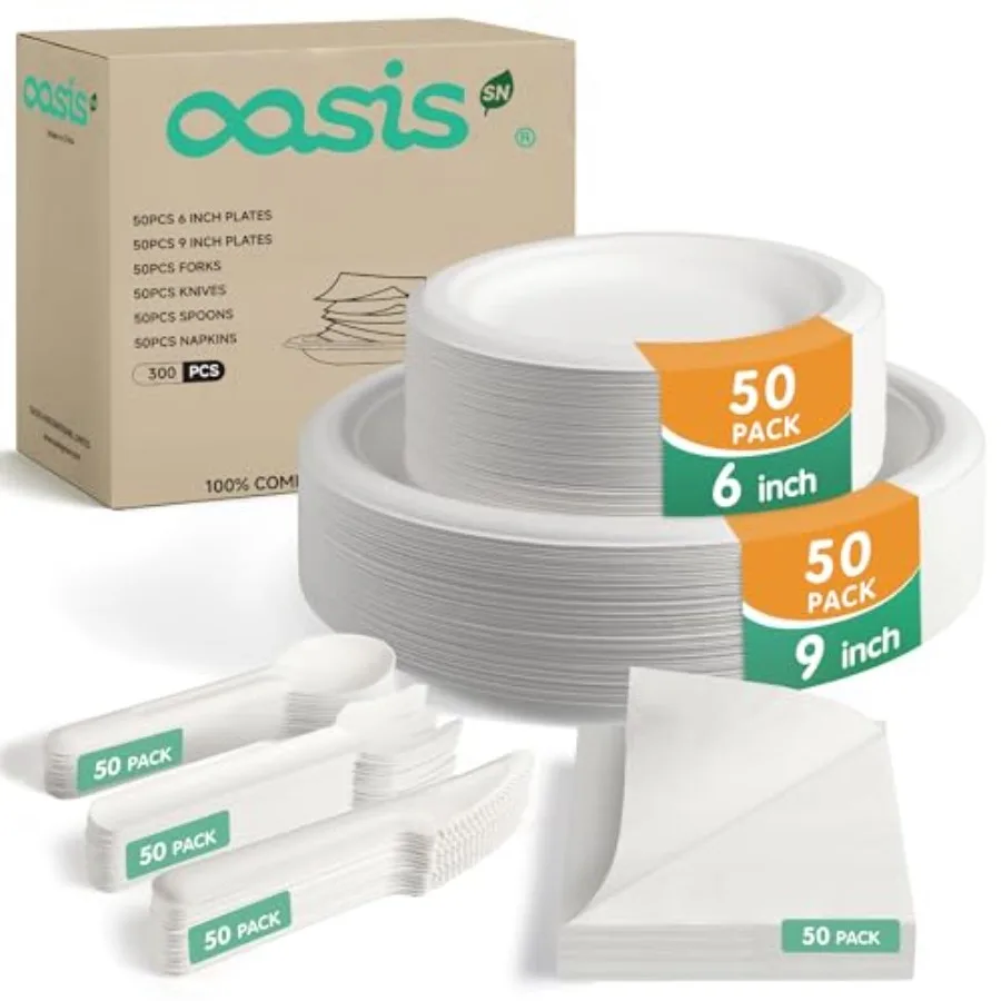 300PCS Disable Pr Dinnerware Set 50 Gues, Comtable 50 6" Dess Plates, 50 9" Plates, 50 Spoons, 50 ks, 50 Knives and 50 Napkins,
300PCS Disable Pr Dinnerware Set 50 Gues, Comtable 50 6" Dess Plates, 50 9" Plates, 50 Spoons, 50 ks, 50 Knives and 50 Napkins,