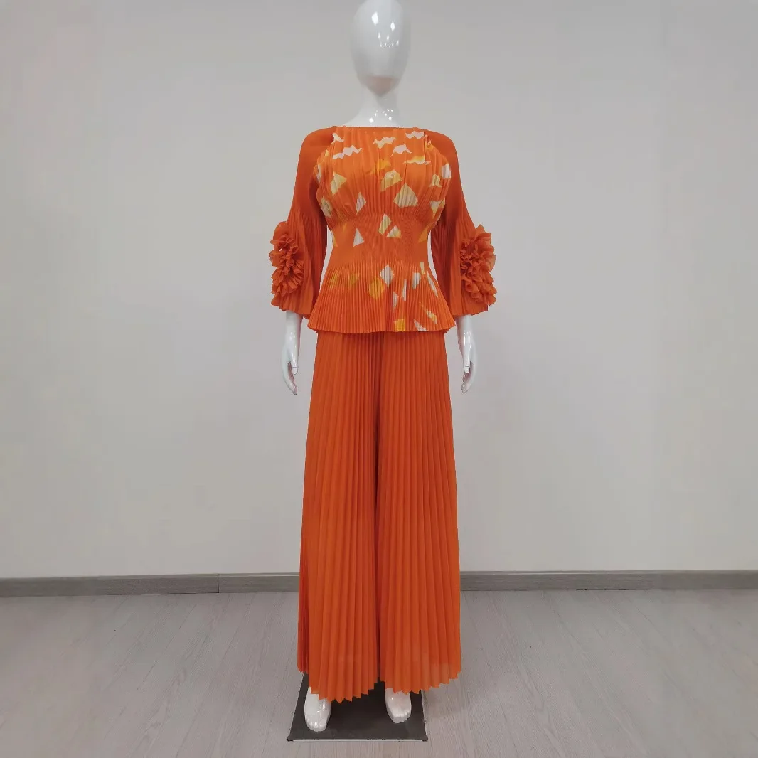 Miyake Pleated Two-piece Women's 2025 New Fashion Printed Loose Large-size Round Neck Long-sleeved Top Wide-leg Pants Set
Miyake Pleated Two-piece Women's 2025 New Fashion Printed Loose Large-size Round Neck Long-sleeved Top Wide-leg Pants Set