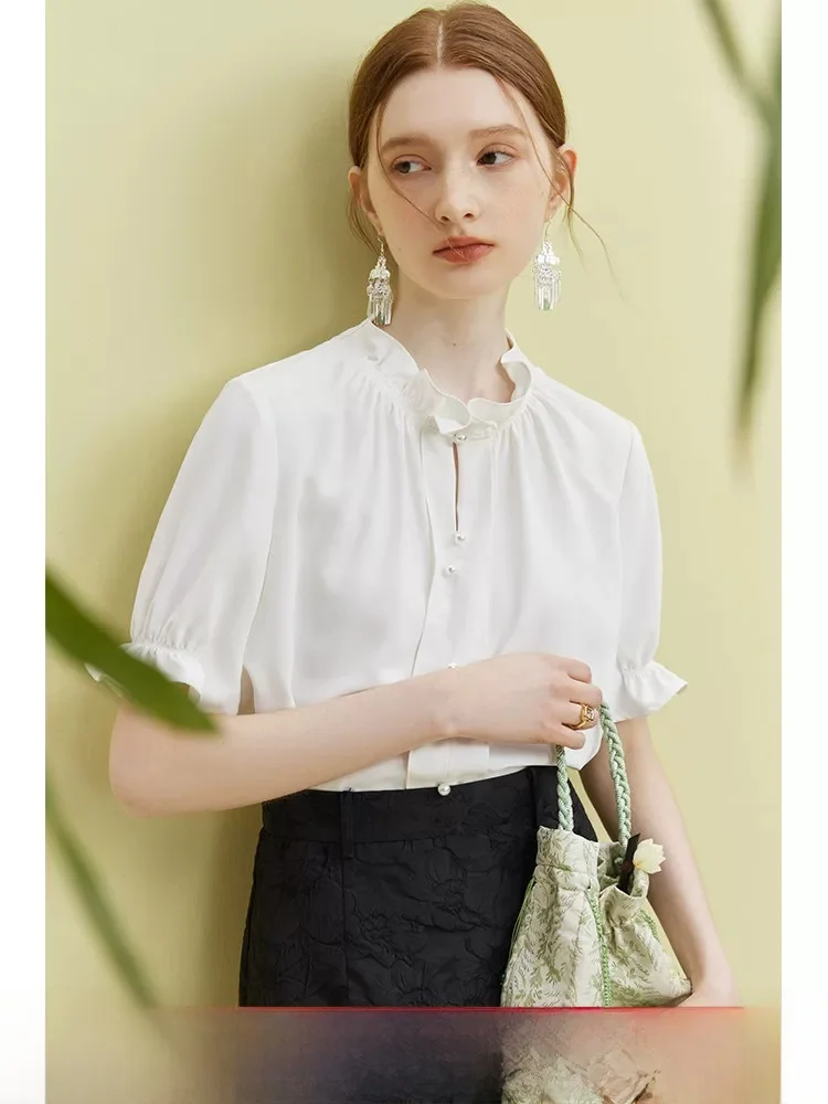 Elegant Design Women's Shirt Summer New Style Pleated Short Sleeve Floral Breathable Comfortable French Style Pure Color
Elegant Design Women's Shirt Summer New Style Pleated Short Sleeve Floral Breathable Comfortable French Style Pure Color