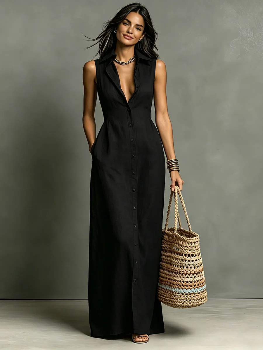 Elegant Casual Maxi Dress Summer Loose Solid Color Beach Resort Style V-Neck Button Linen Long Skirt Sleeveless Party Dresses
Elegant Casual Maxi Dress Summer Loose Solid Color Beach Resort Style V-Neck Button Linen Long Skirt Sleeveless Party Dresses