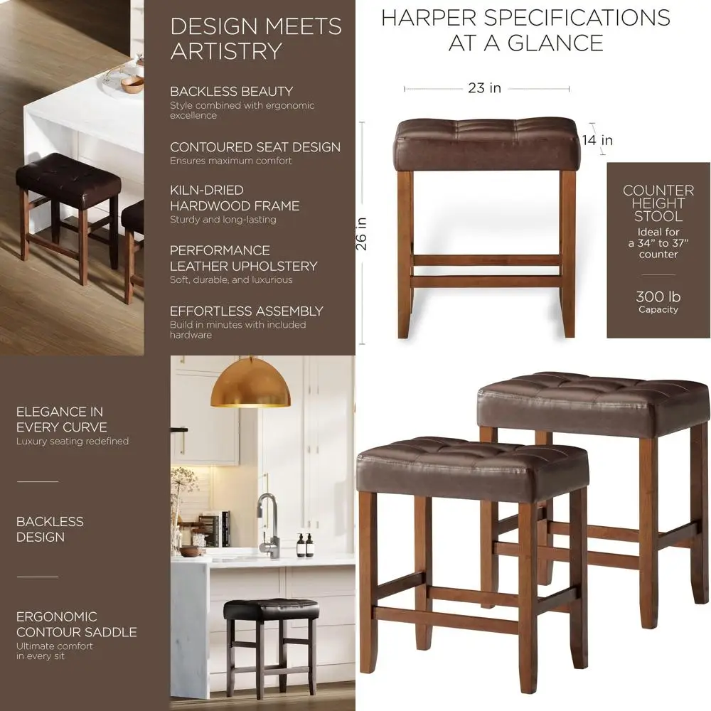 Set of 2 True Walnut Counter-Height Stools with Distressed Brown Vegan Leather Seats
Set of 2 True Walnut Counter-Height Stools with Distressed Brown Vegan Leather Seats