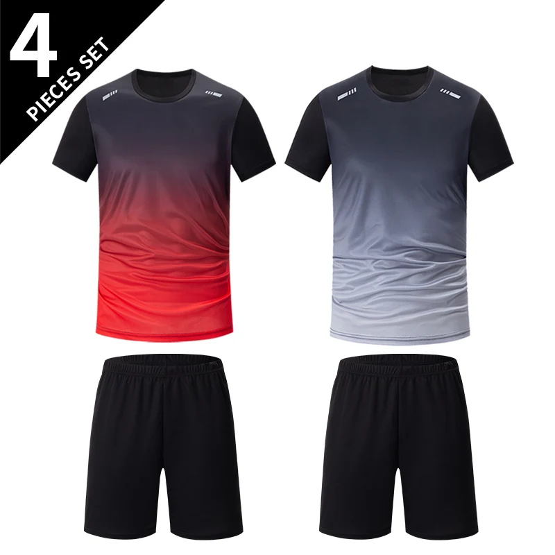 Мужской костюм из 4 предметов, модный сезонный дизайн с градиентным переходом цвета, с короткими рукавами, быстросохнущий, подходит для занятий спортом и удобен для домашнего использования.
Мужской костюм из 4 предметов, модный сезонный дизайн с градиентным переходом цвета, с короткими рукавами, быстросохнущий, подходит для занятий спортом и удобен для домашнего использования.