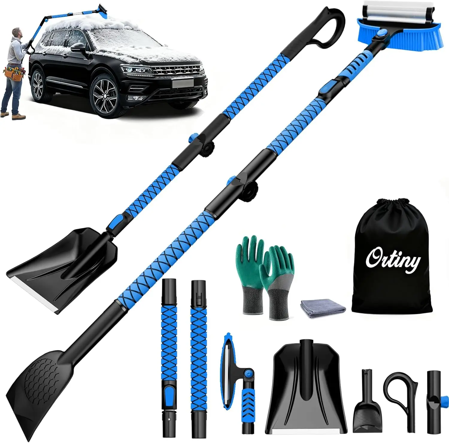 7-in-1 Snow Shovel & Brush Kit with Extendable Aluminum Tube, Pivoting Head for Car and Roof Cleaning
7-in-1 Snow Shovel & Brush Kit with Extendable Aluminum Tube, Pivoting Head for Car and Roof Cleaning
