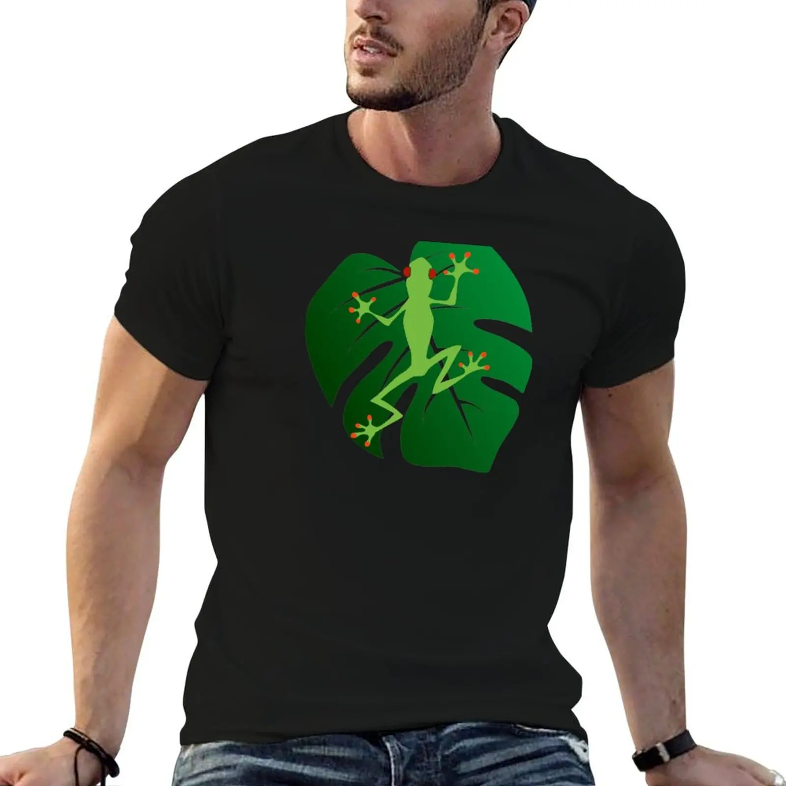 Rainforest green frog with tropical leaf. T-Shirt fashion shirts T-shirts man designer shirts oversizeds sweat shirts, men
Rainforest green frog with tropical leaf. T-Shirt fashion shirts T-shirts man designer shirts oversizeds sweat shirts, men